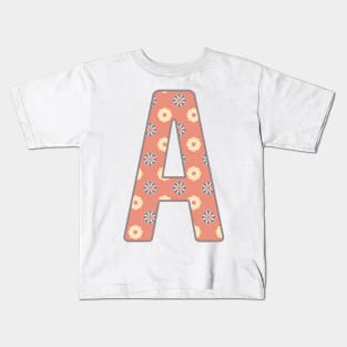 MONOGRAM LETTER A PINK FLORAL TYPOGRAPHY DESIGN Kids T-Shirt